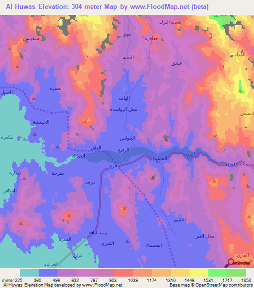 Al Huwas,Yemen Elevation Map