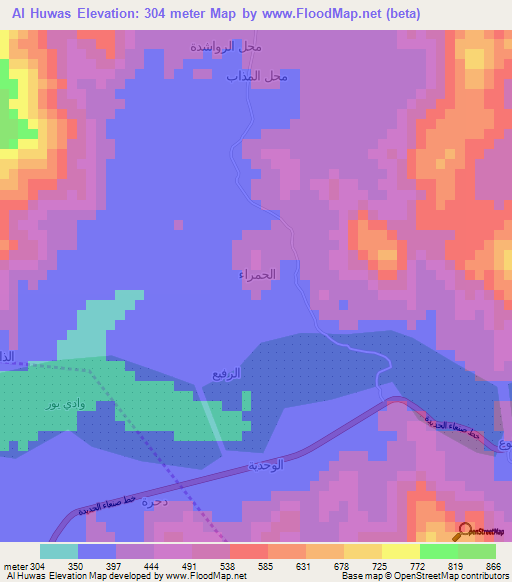 Al Huwas,Yemen Elevation Map