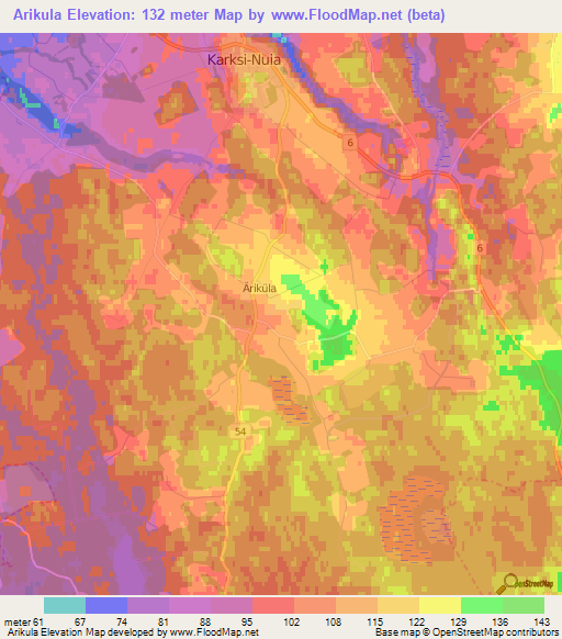 Arikula,Estonia Elevation Map