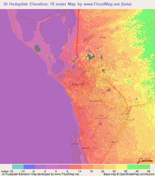 Al Hudaydah,Yemen Elevation Map