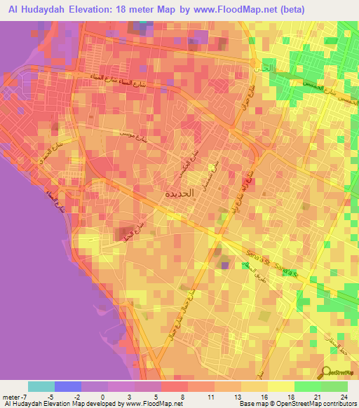 Al Hudaydah,Yemen Elevation Map
