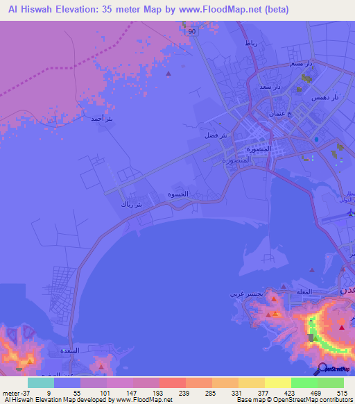 Al Hiswah,Yemen Elevation Map