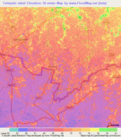 Tulsiyahi Jabdi,Nepal Elevation Map