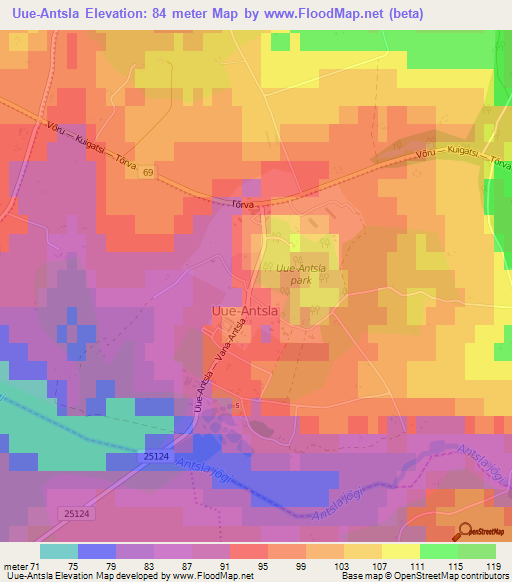 Uue-Antsla,Estonia Elevation Map