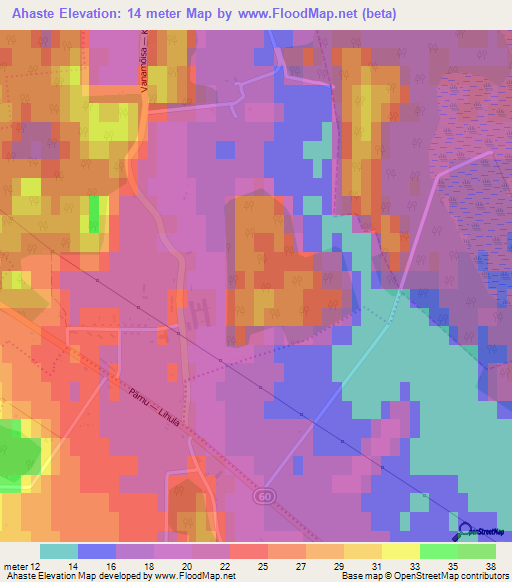 Ahaste,Estonia Elevation Map