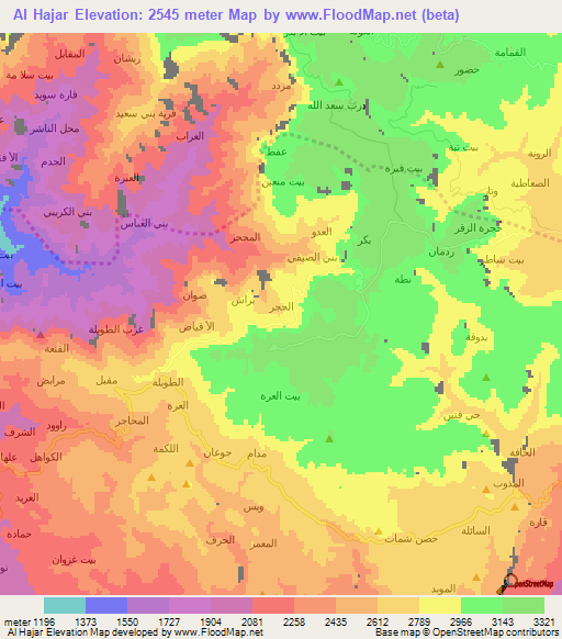 Al Hajar,Yemen Elevation Map