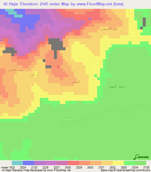 Al Hajar,Yemen Elevation Map