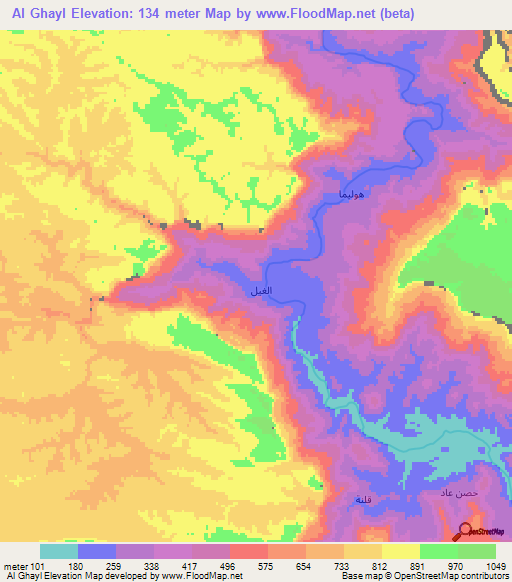 Al Ghayl,Yemen Elevation Map