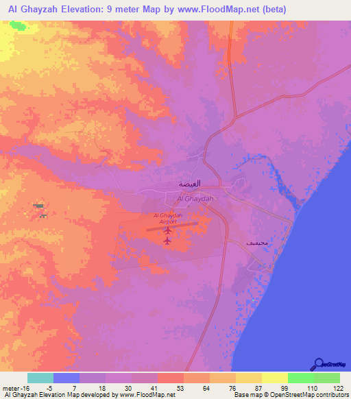 Al Ghayzah,Yemen Elevation Map
