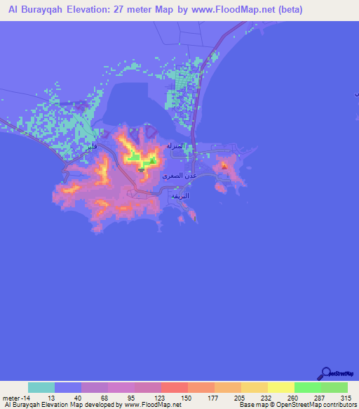 Al Burayqah,Yemen Elevation Map