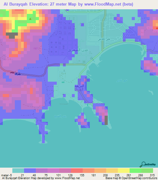 Al Burayqah,Yemen Elevation Map