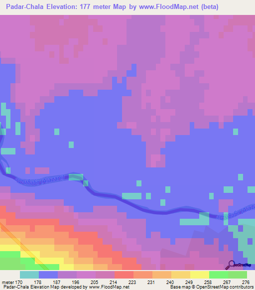 Padar-Chala,Azerbaijan Elevation Map