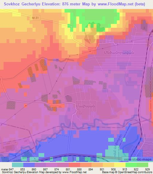 Sovkhoz Gecherlyu,Armenia Elevation Map