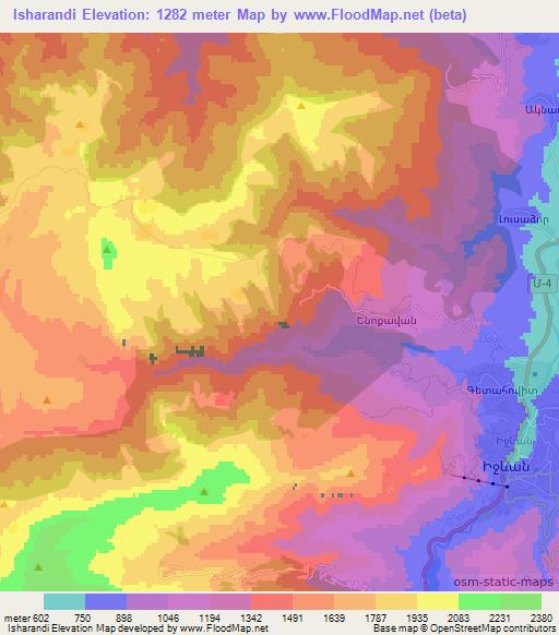 Isharandi,Armenia Elevation Map