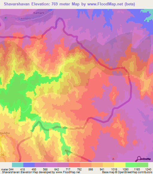 Shavarshavan,Armenia Elevation Map
