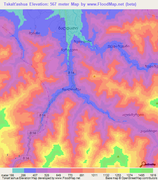 Tskalt'ashua,Georgia Elevation Map