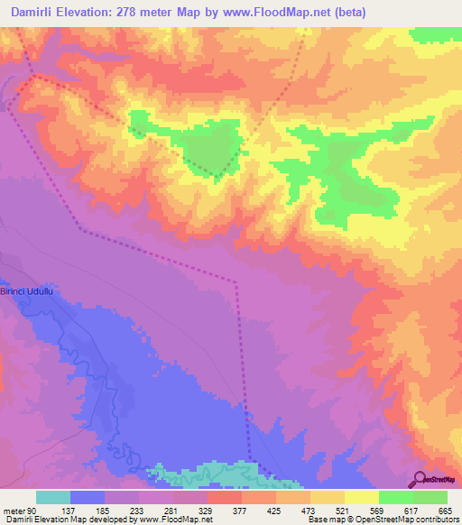 Damirli,Azerbaijan Elevation Map