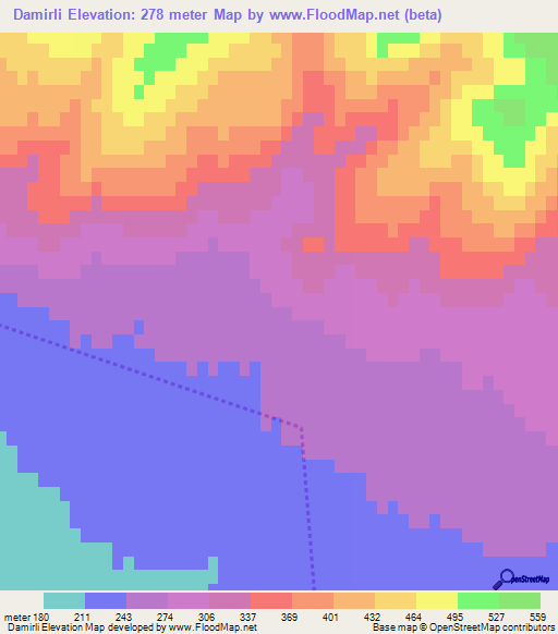 Damirli,Azerbaijan Elevation Map
