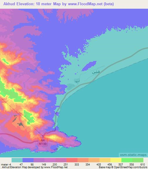 Akhud,Yemen Elevation Map