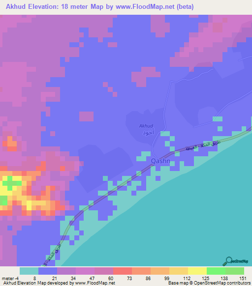 Akhud,Yemen Elevation Map