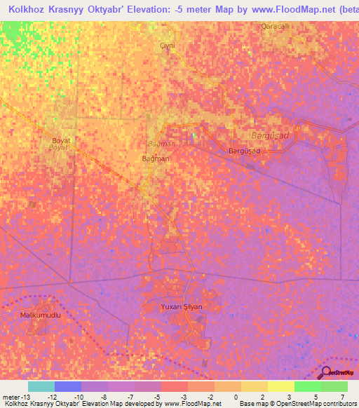 Kolkhoz Krasnyy Oktyabr',Azerbaijan Elevation Map