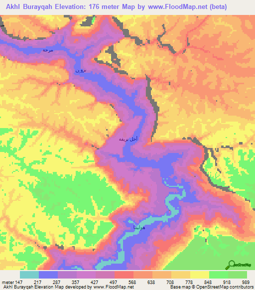 Akhl Burayqah,Yemen Elevation Map