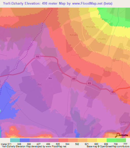 Yerli-Dzharly,Azerbaijan Elevation Map