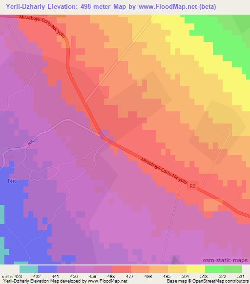 Yerli-Dzharly,Azerbaijan Elevation Map