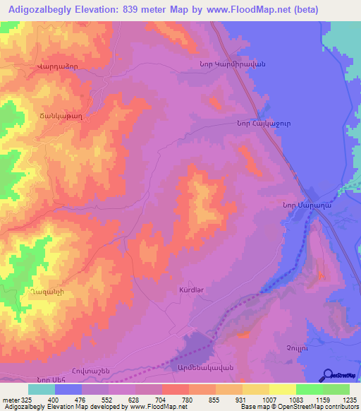 Adigozalbegly,Azerbaijan Elevation Map
