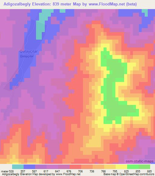 Adigozalbegly,Azerbaijan Elevation Map