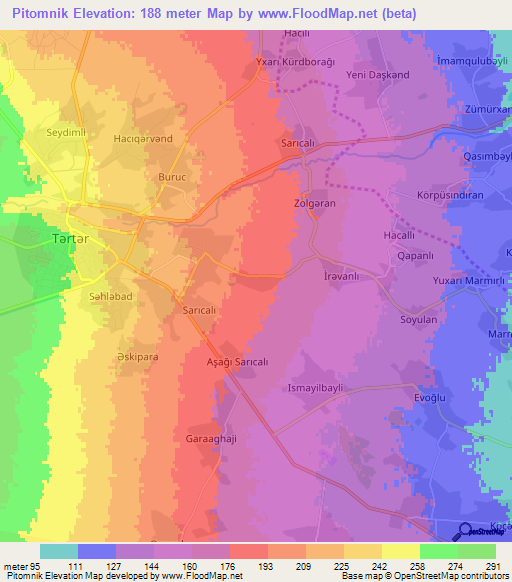 Pitomnik,Azerbaijan Elevation Map
