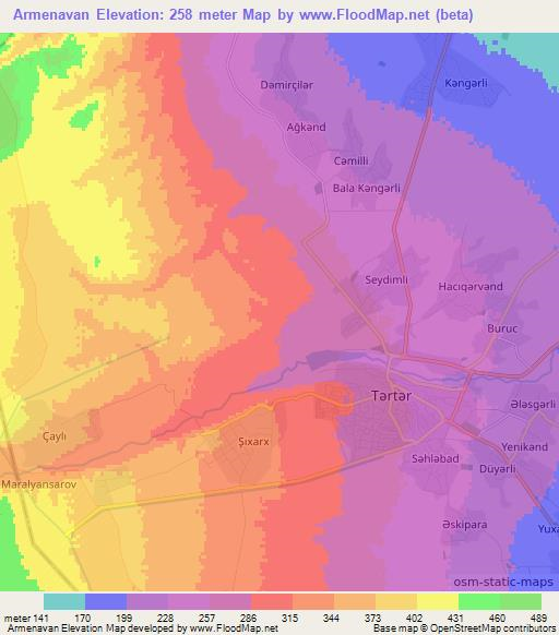 Armenavan,Azerbaijan Elevation Map