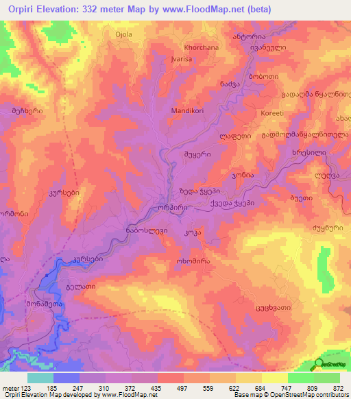 Orpiri,Georgia Elevation Map