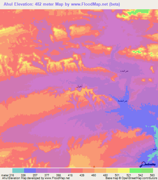 Ahul,Yemen Elevation Map