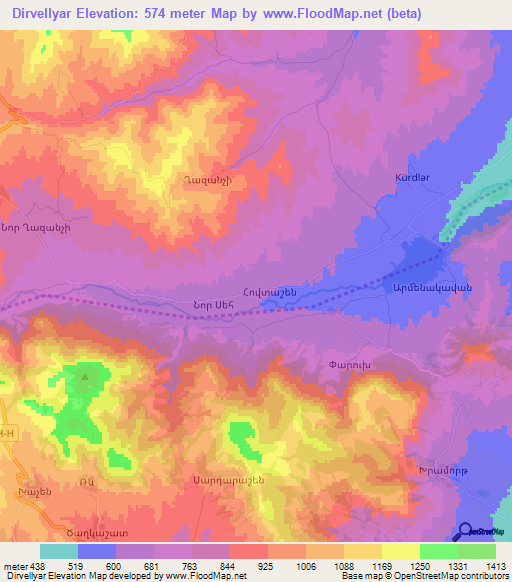 Dirvellyar,Azerbaijan Elevation Map