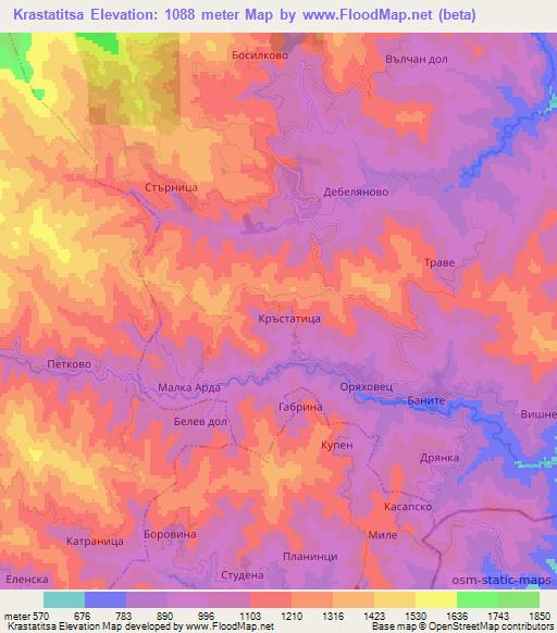 Krastatitsa,Bulgaria Elevation Map