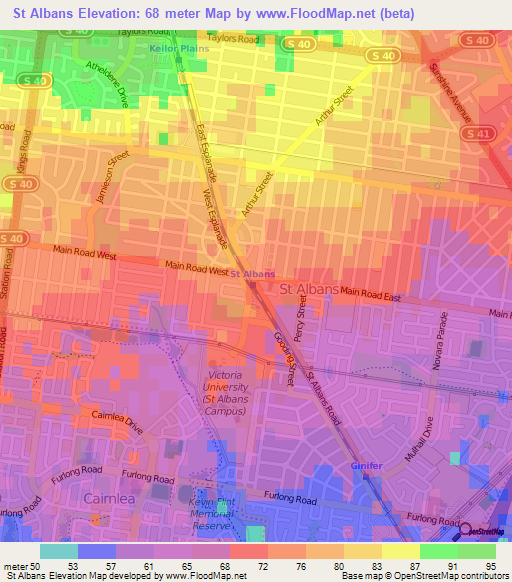 St Albans,Australia Elevation Map