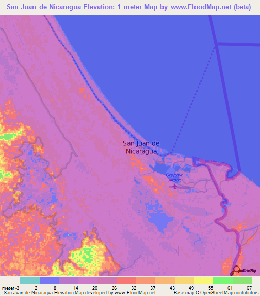 San Juan de Nicaragua,Nicaragua Elevation Map