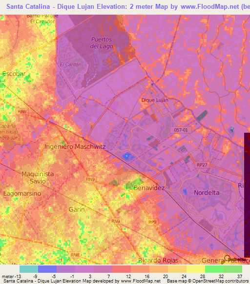 Santa Catalina - Dique Lujan,Argentina Elevation Map