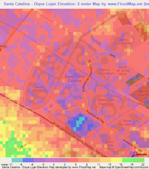 Santa Catalina - Dique Lujan,Argentina Elevation Map