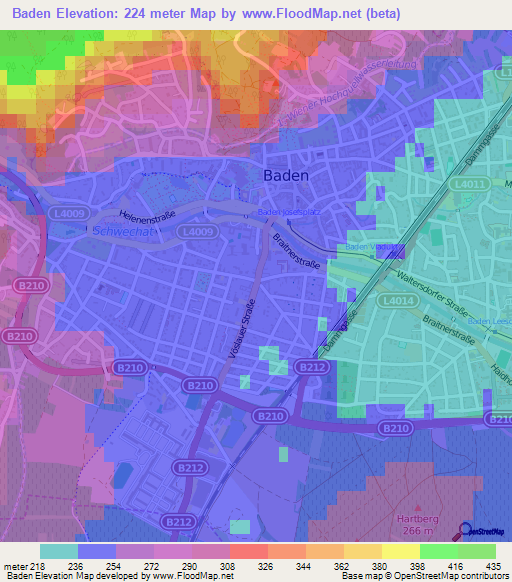 Baden,Austria Elevation Map