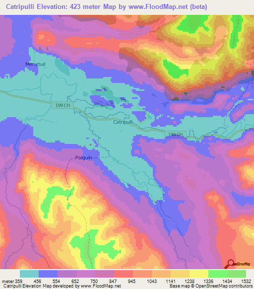Catripulli,Chile Elevation Map
