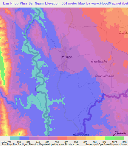 Ban Phop Phra Sai Ngam,Thailand Elevation Map
