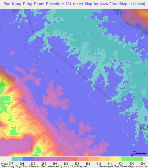 Ban Nong Pling Phum,Thailand Elevation Map