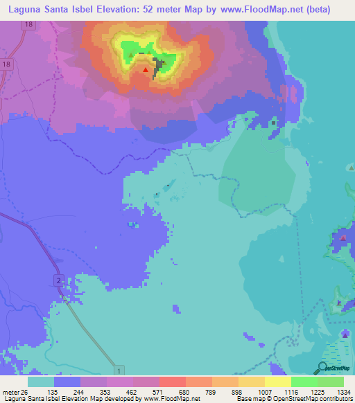 Laguna Santa Isbel,Nicaragua Elevation Map