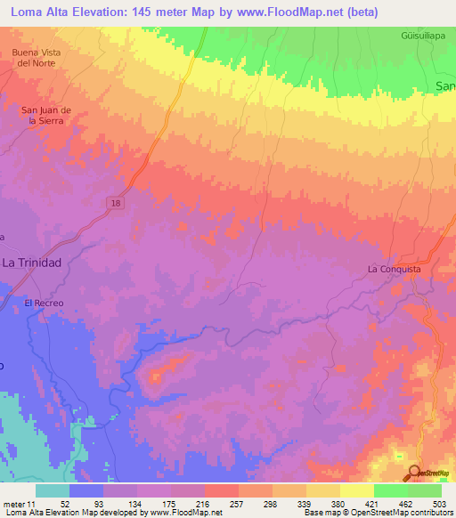 Loma Alta,Nicaragua Elevation Map