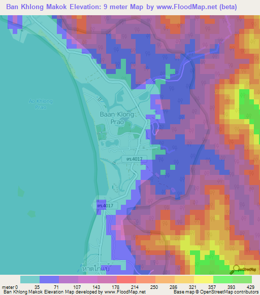 Ban Khlong Makok,Thailand Elevation Map