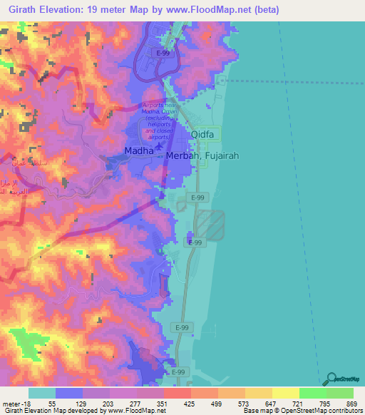 Girath,United Arab Emirates Elevation Map