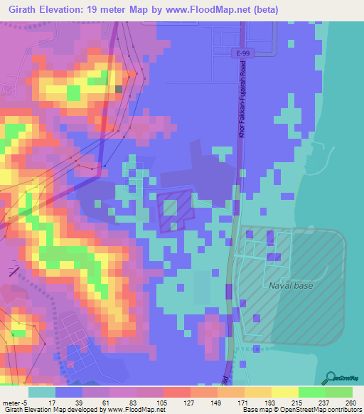 Girath,United Arab Emirates Elevation Map