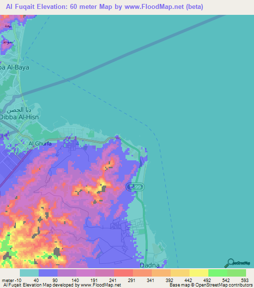 Al Fuqait,United Arab Emirates Elevation Map